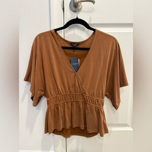 Lucky Brand Rust V-Neck Peplum Blouse - New With Tags
